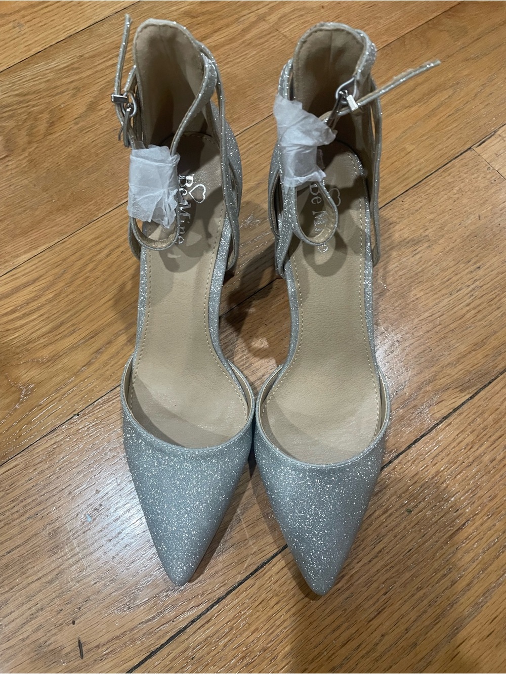 Sparkle Pointed Ankle-Strap Pumps - Silver